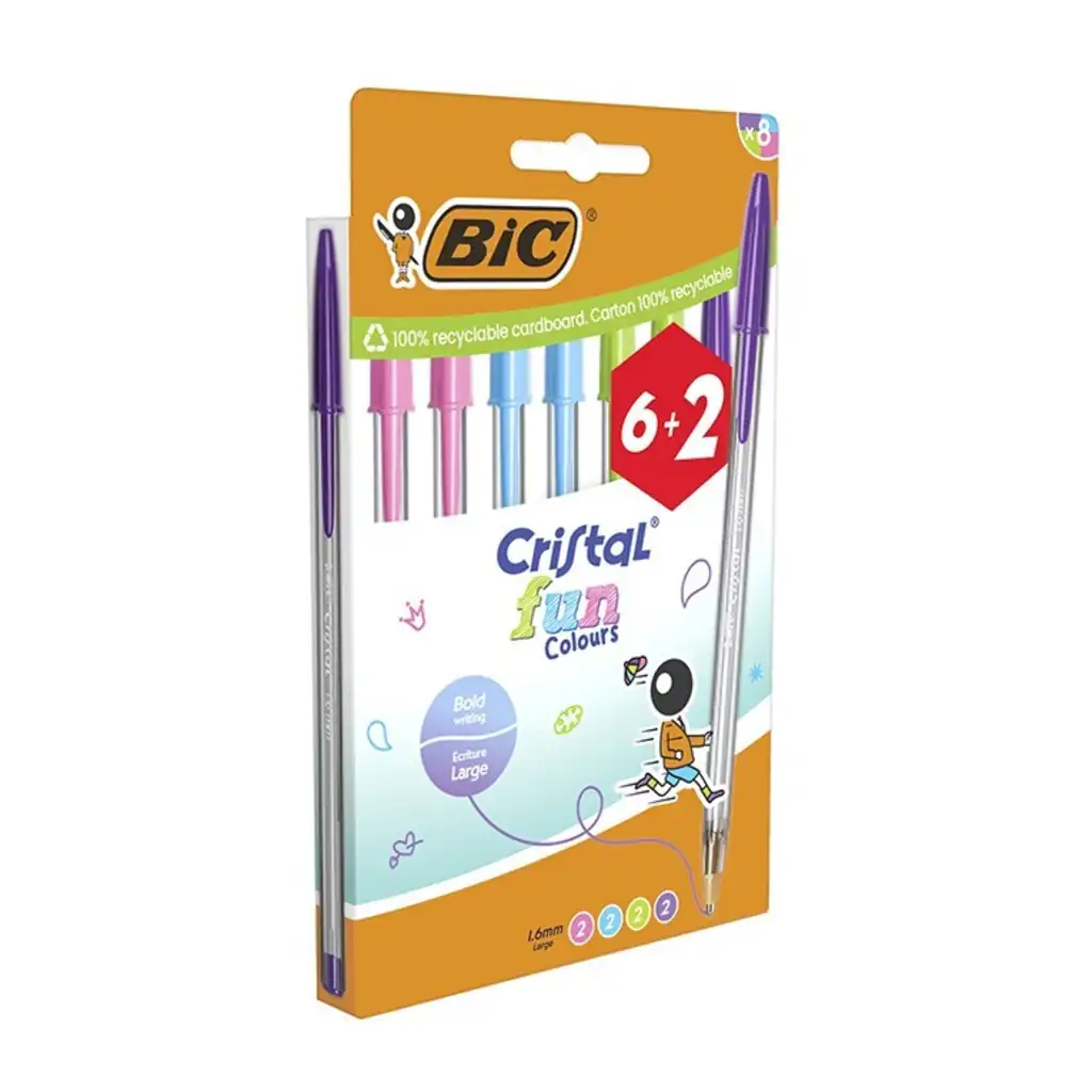 Boligrafo Cristal Fun 1,6mm Pack 8