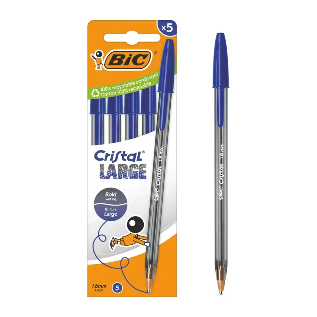 Boligrafo Cristal Large 1,6mm Azul x5