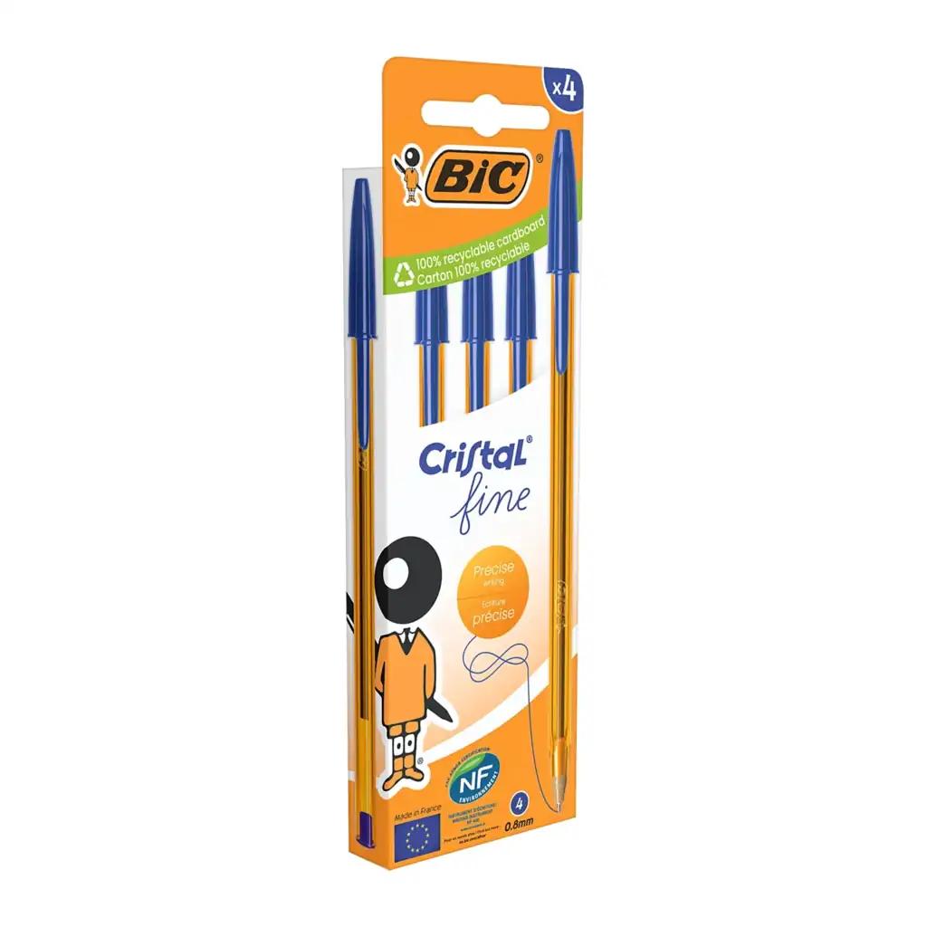 Boligrafo Cristal Fine Pack 4