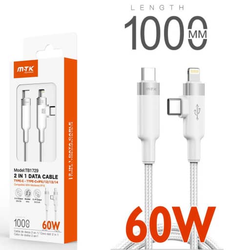 Cable Dato 2en1 Type-C+Lightning 1m